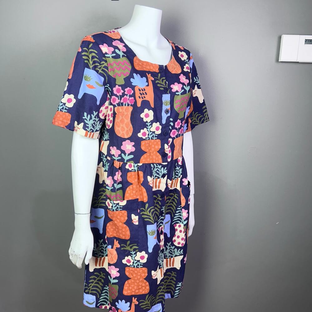 Princess Highway Navy Novelty Print Mini Dress with Orange & Pink Accents